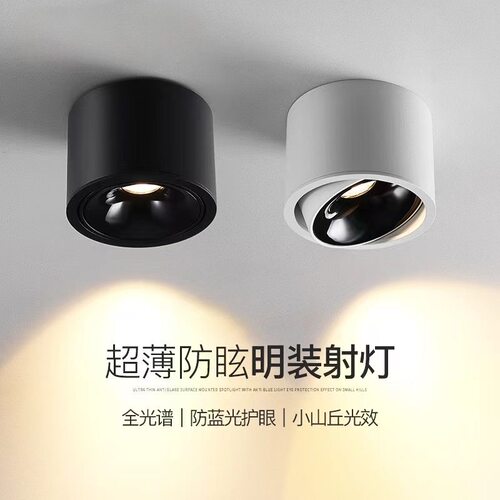 圆形明装可调角度射灯家用客厅店铺商用小山丘深杯防眩筒灯全光谱