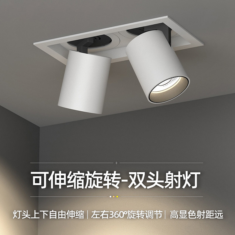 双头可拉伸式射灯led嵌入式可调角度旋转斗胆灯象鼻灯伸缩cob两头