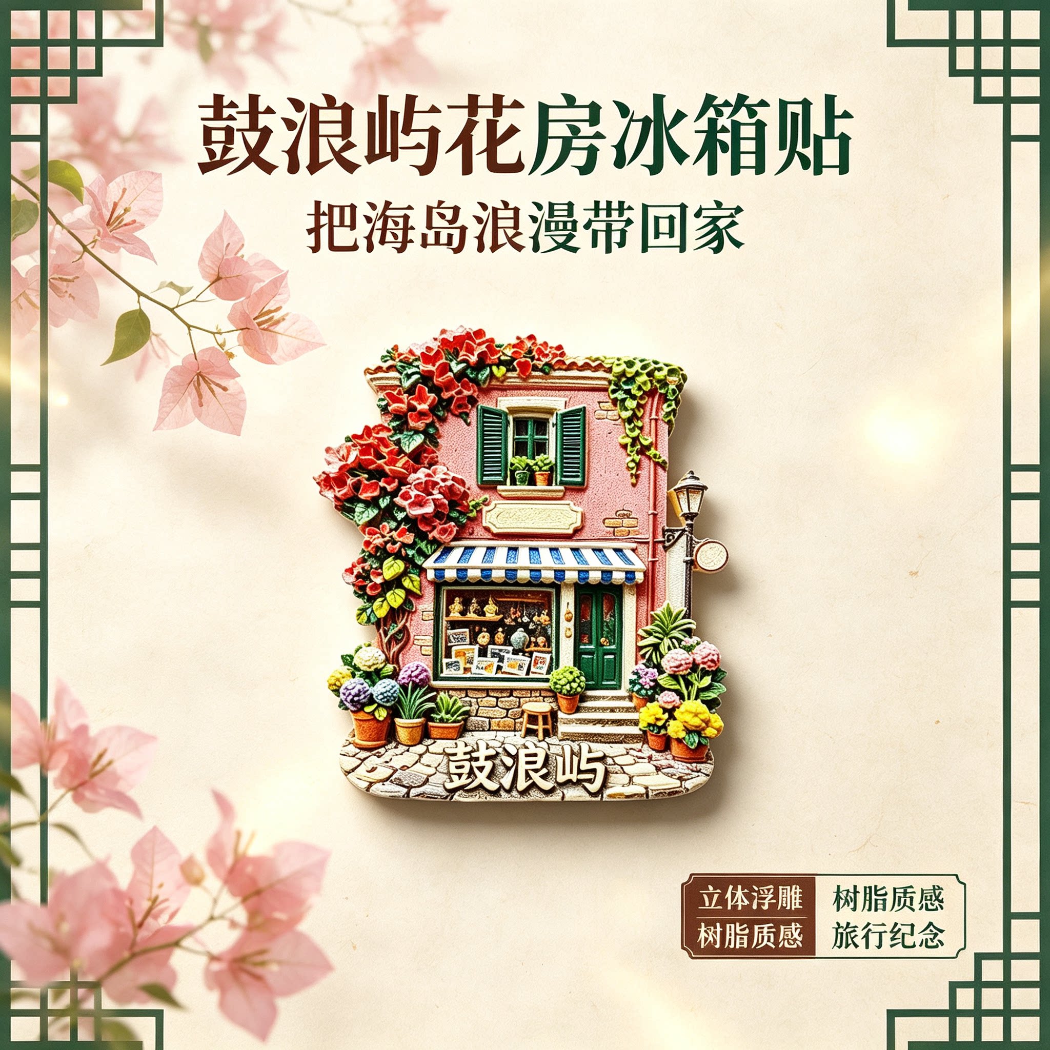 鼓浪屿花房立体树脂冰箱贴文艺复古旅游纪念品文创磁吸家居装饰贴图片
