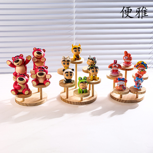 现货实木圆盘展示台直播拍摄道具架子潮玩公仔陈列收纳架饰品架子