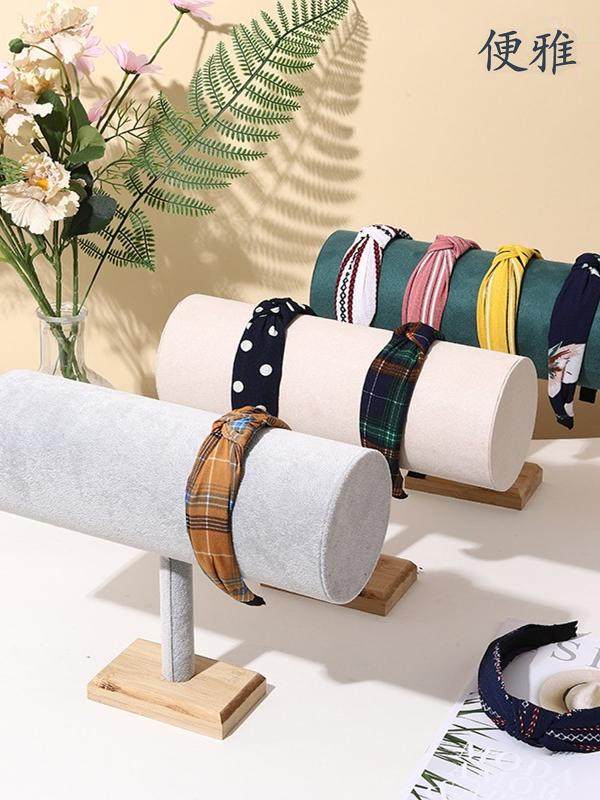 发箍存储人工制品竹木箍展示架天鹅绒发箍架发绳发夹珠宝存储架展