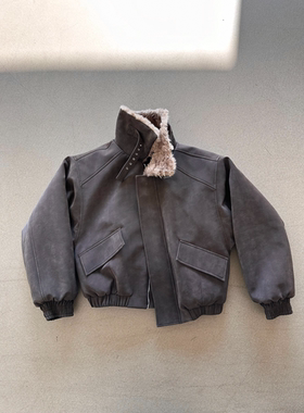 Erole「复古信筏」霜感皮面立领1900g高密仿貂毛座山雕飞行外套