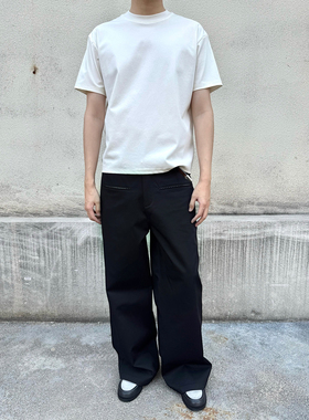 Erole 250g丝光感细斜双唇袋格纹内里西裤A字baggy休闲长裤 松弛