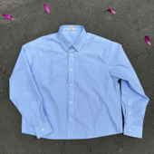 Erole 60支纯棉轻薄编织条纹衬衫 短宽高知风慵懒松弛蓝色百搭衬衣