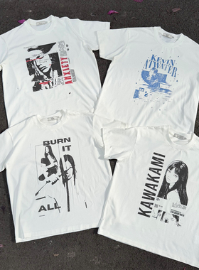 Erole New vintage230g复古单缝线磨破做旧直喷数码印花短袖T恤t