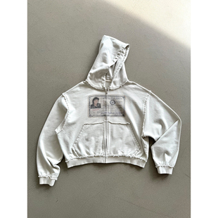 卫衣 Jackson迈克杰克逊护照印花毛边做旧拉链帽衫 Erole Michael