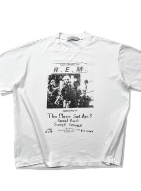 Erole R.E.M乐队new vintage230克贴布绣单缝线数码印花破坏短袖