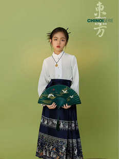 玉兔图腾马面裙女童长款中国风秋天古装女孩宝宝唐装儿童汉服套装