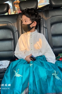 汉服男童马面裙瑞鹤亲子装母子装中国风新中式夏套装高端薄小男孩
