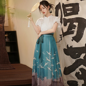 瑞鹤亲子马面裙通勤日常汉服女新中式汉服夏唐装中国风汉服半身裙