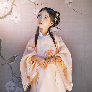 古装宋制汉服女童装圆领大襟衫中国风儿童汉服连衣裙明代明制马