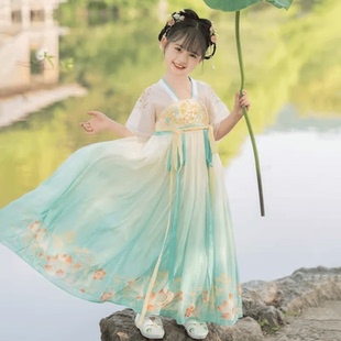 李清照女童汉服夏装襦裙新款儿童唐朝小女孩古风短袖高端连衣裙子