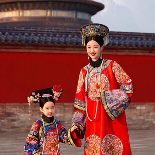 清汉宫廷风亲子装清朝贵族皇后中国风古装母女装北京故宫旅拍