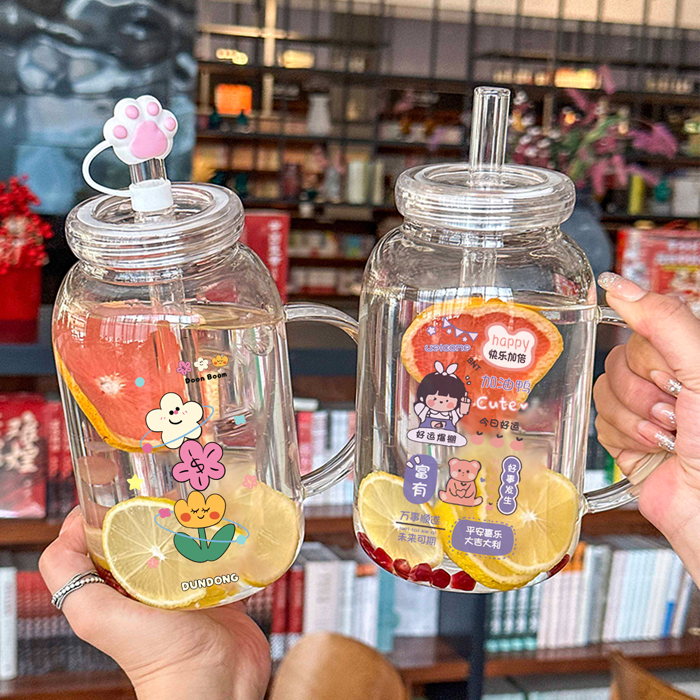 耐高温吸管玻璃杯高颜值把手水杯家用珍珠奶茶冷饮女生大容量杯子