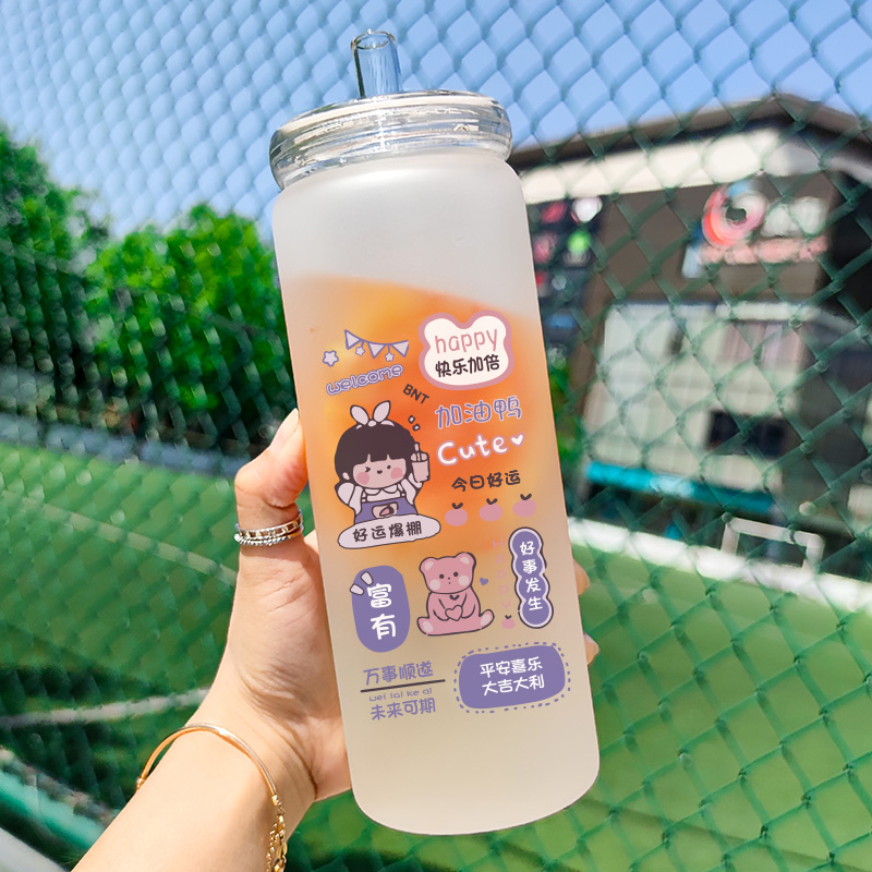 网红大容量定制logo玻璃水杯吸管珍珠奶茶瓶女家用水果茶饮料杯子