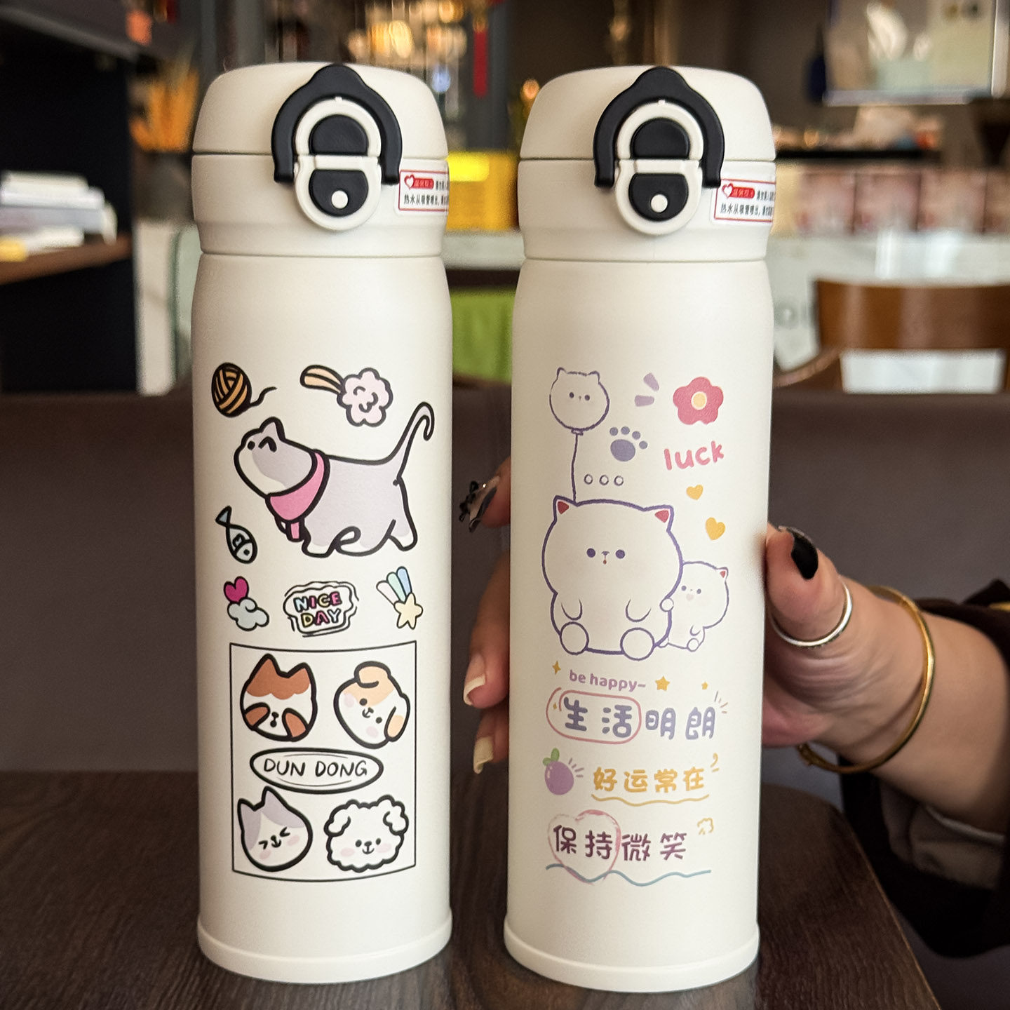保温水杯女生高颜值弹扣定制图案礼盒伴手礼水杯学生便携时尚杯子
