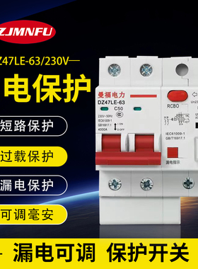 2P漏电保护器220V家用32A63A漏电值大小可调15ma 30ma 50ma 100ma