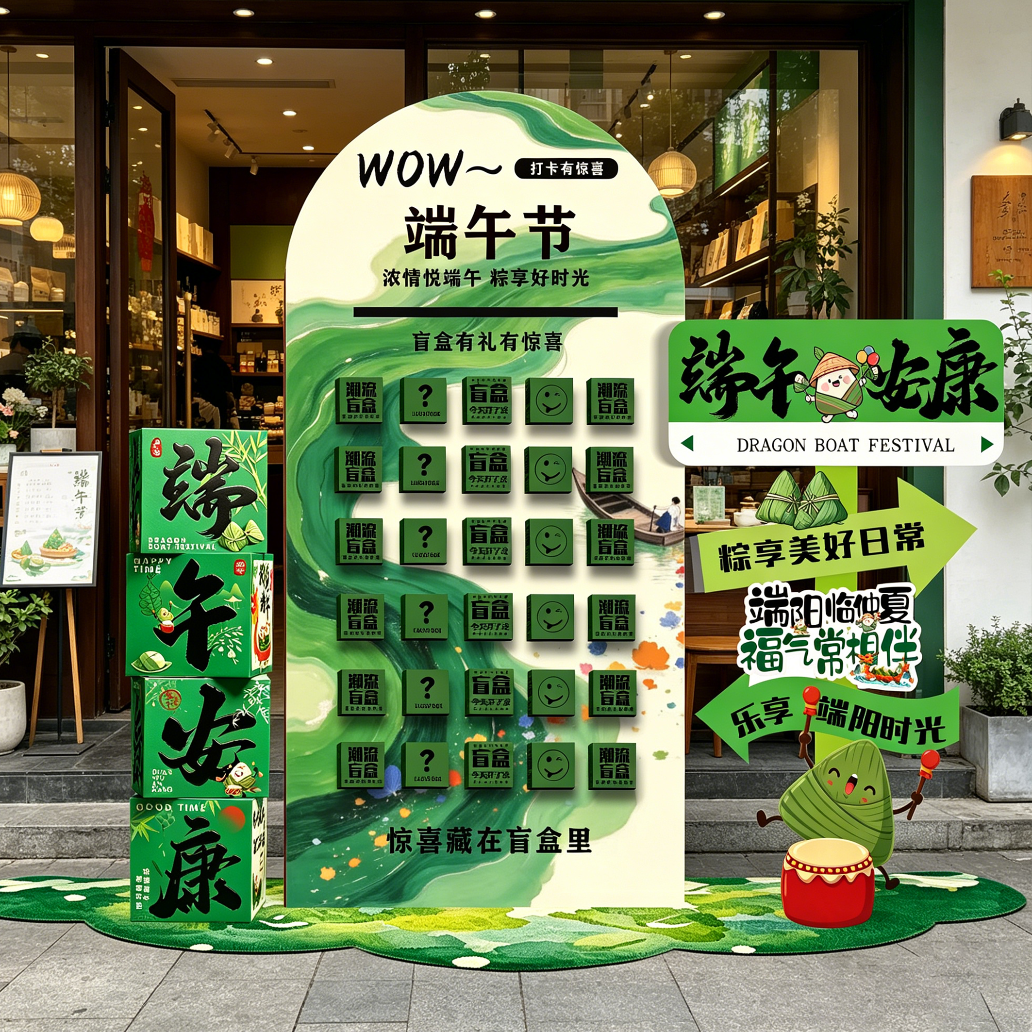 端午节活动装饰珠宝店铺氛围场景布置装饰惊喜幸运盲盒抽奖墙kt板