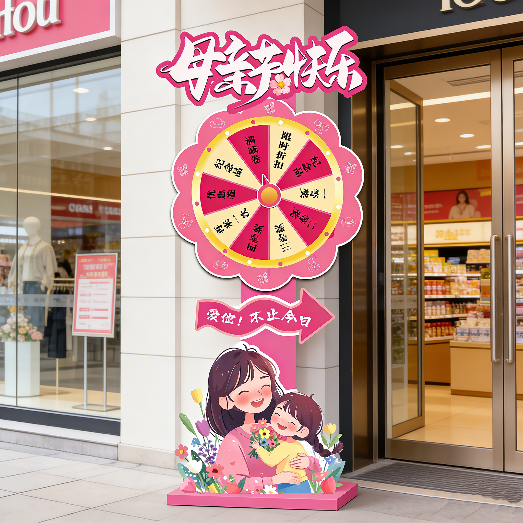 母亲节抽奖转盘幸运转盘妈妈节日活动美容院店铺游戏道具轮盘kt板