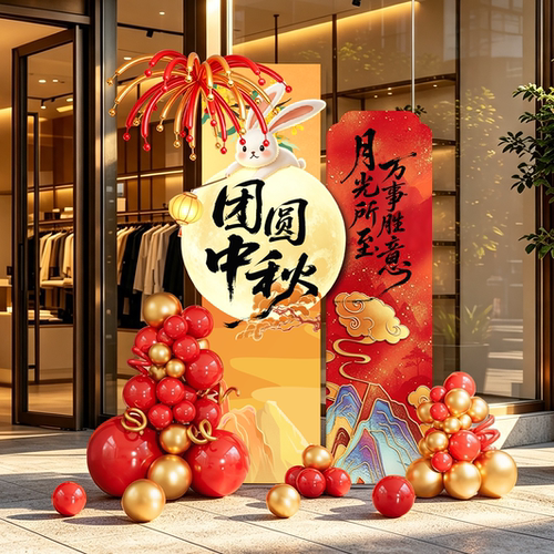 2026中秋节装饰品商场kt板背景墙灯笼立柱打卡拍照国庆节活动布置