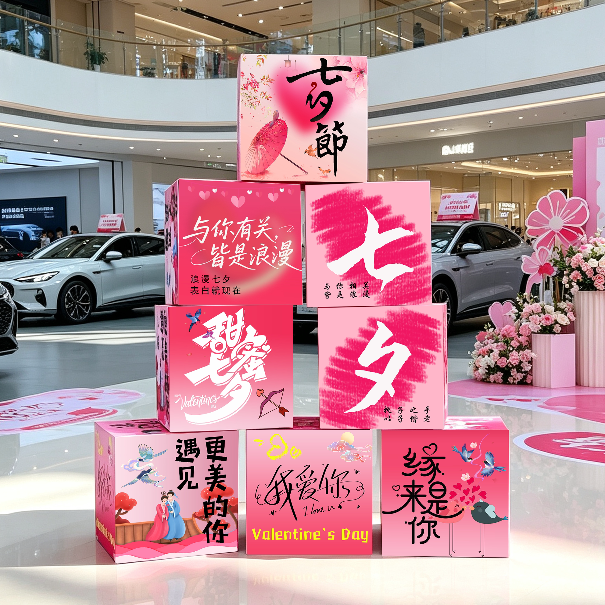 七夕节场景布置地推盒情人节告白惊喜求婚西餐厅打卡氛围装饰kt板