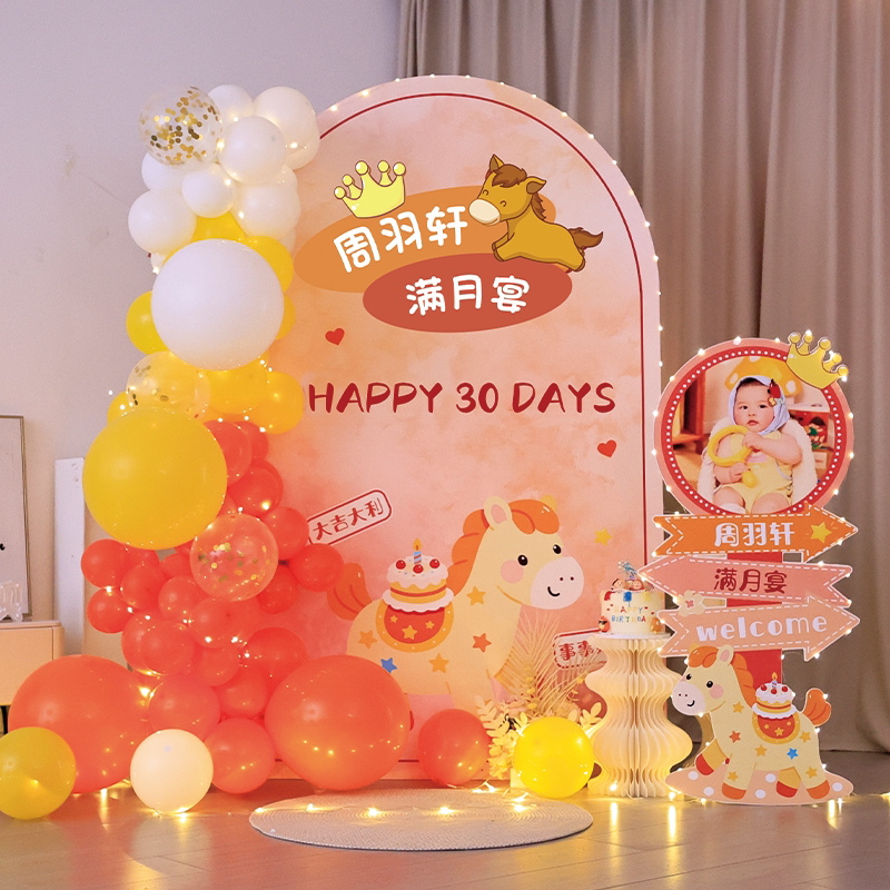 宝宝生日宴满月百天聚会马宝宝满月宴派对布置装饰定制kt板背景墙