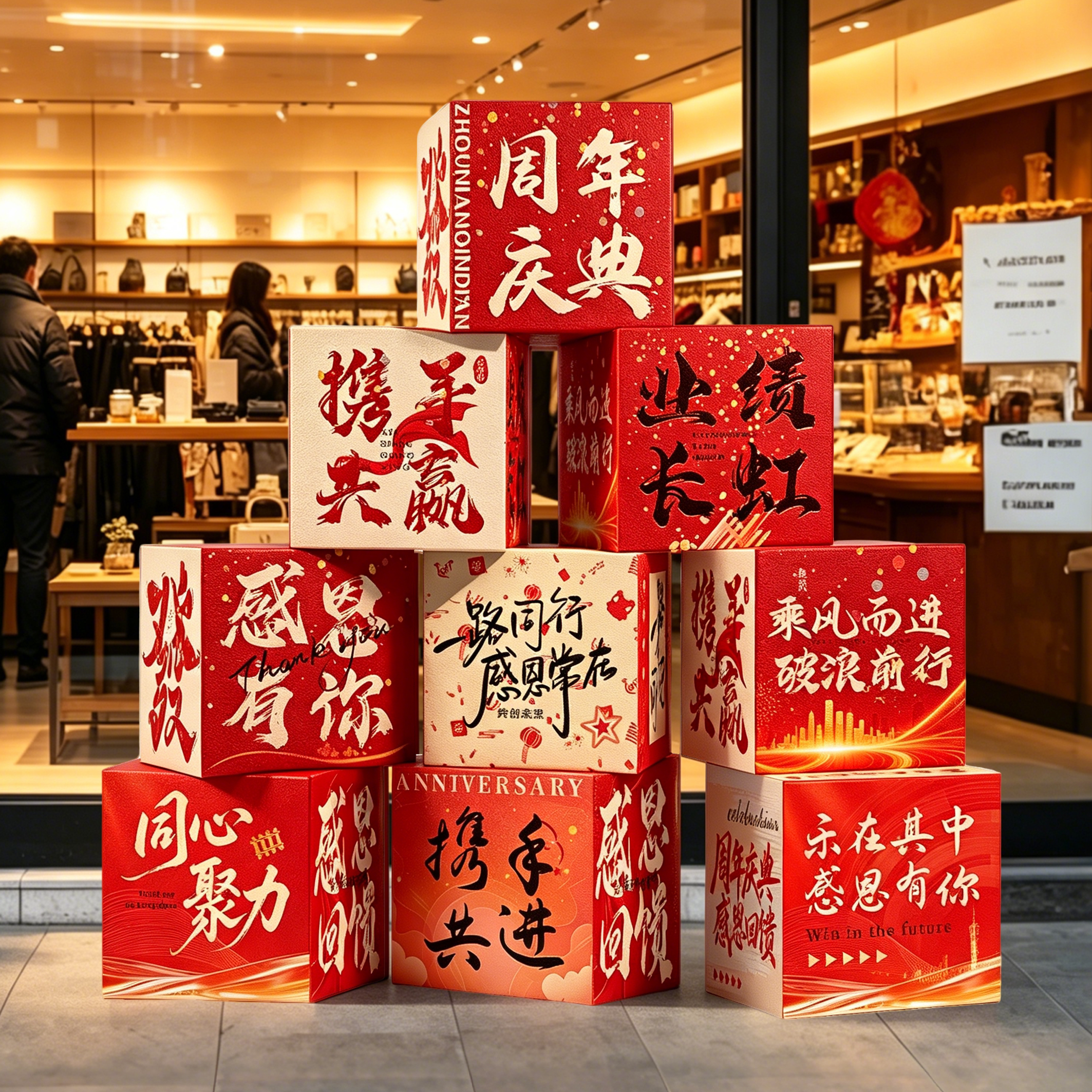 门店周年庆活动布置地上摆件地堆盒商场店庆场景装饰道具方形盒子