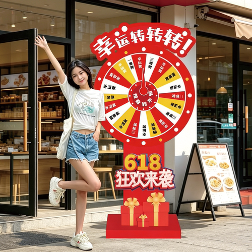 618氛围布置装饰转盘幸运抽奖游戏电商门店铺打卡618活动道具kt板