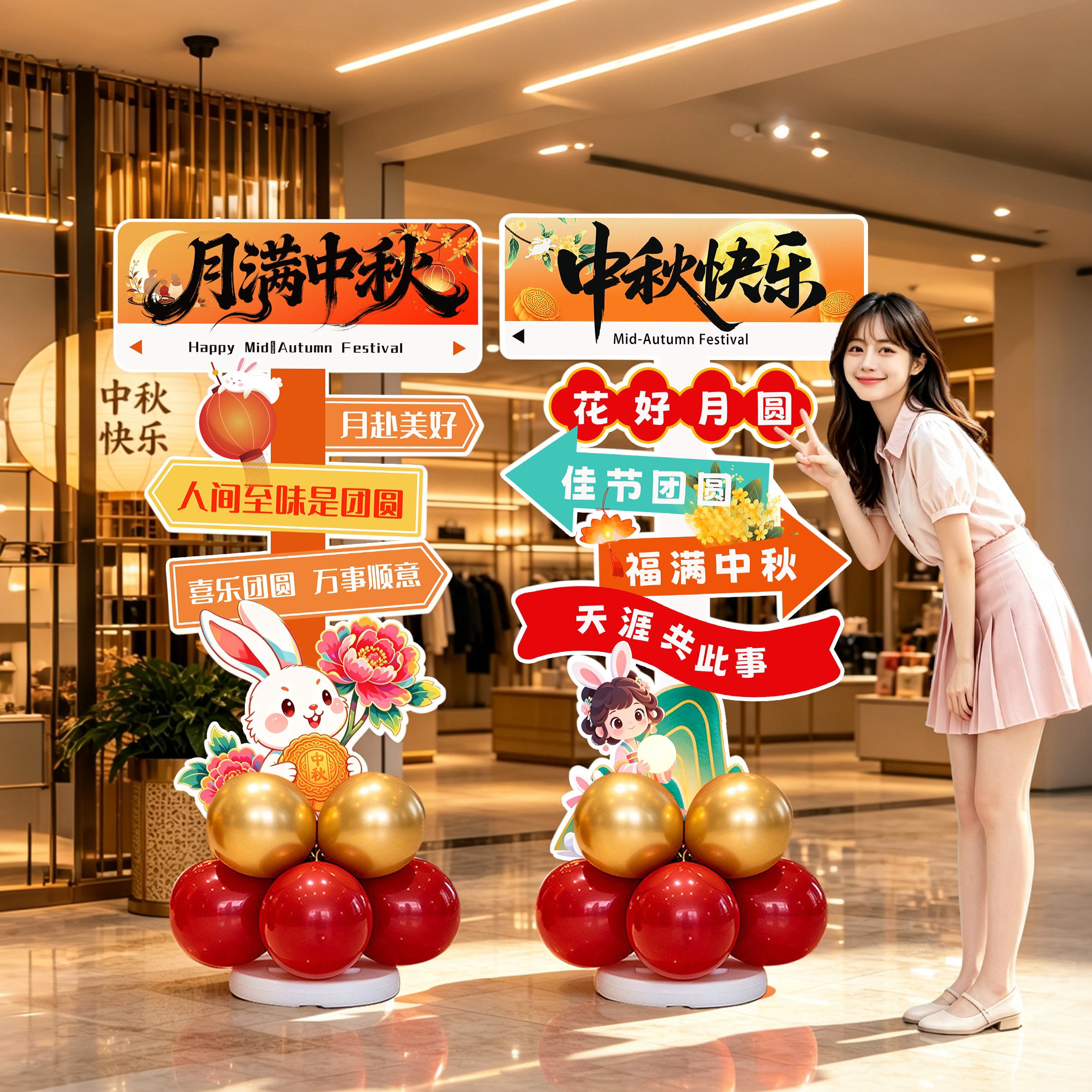 2026中秋节场景装饰kt板路引牌摆件国庆节商场店铺活动氛围布置品图片