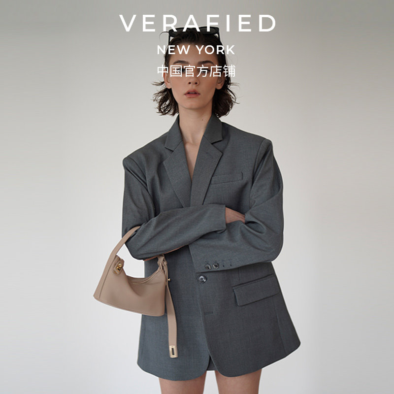 VERAFIED轻奢质感牛皮小众时尚单肩腋下手提包格雷系灰色HOBO女包