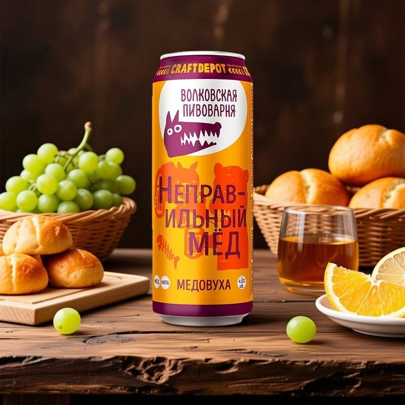 俄罗斯蜂蜜啤酒狼头熊蜂鸡尾酒女士果香味精酿原装进口430ml*6罐