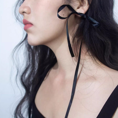 Night Butterfly&ins小众设计芭蕾少女风蝴蝶结丝带925纯银耳饰