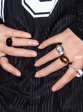 复古天然石头简约百搭小众设计感可调节戒指ins风超值热卖