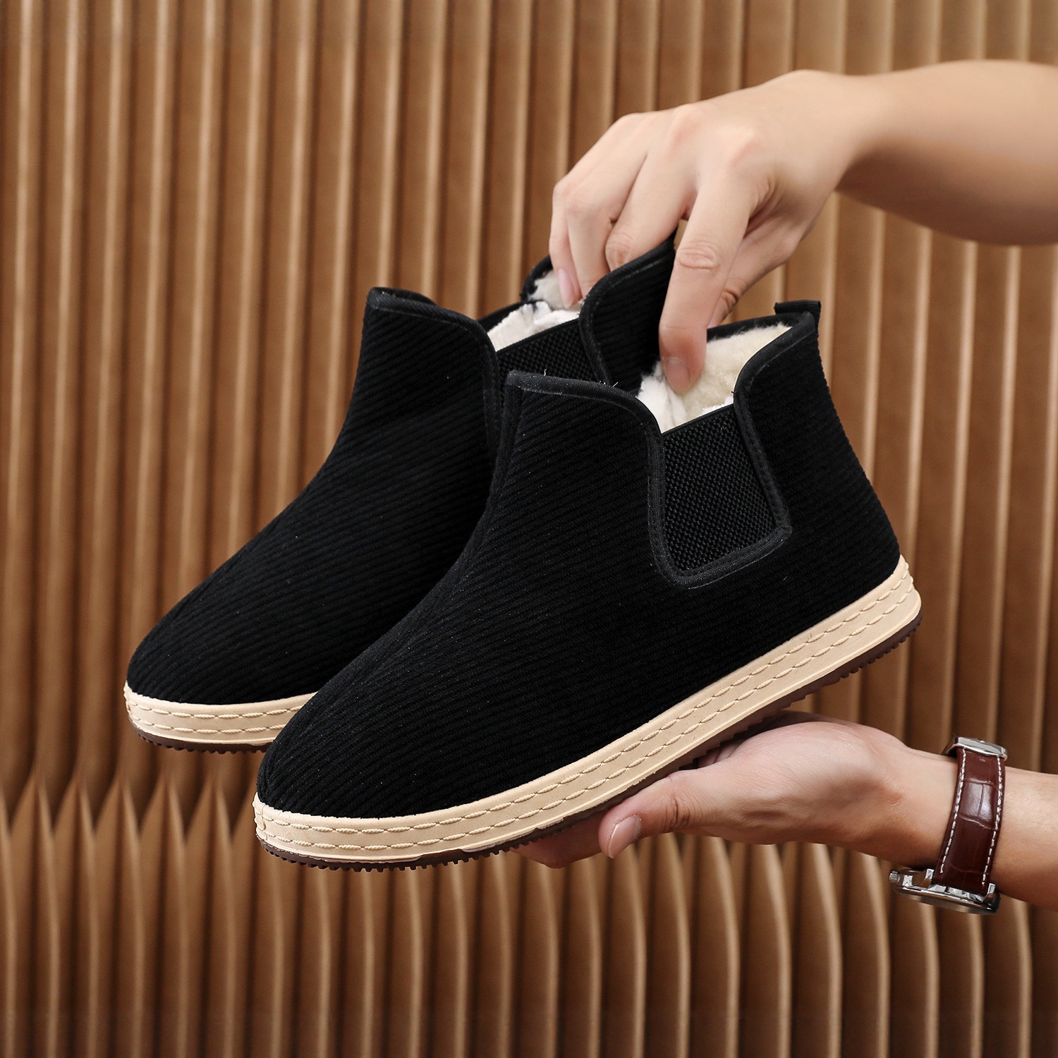 棉鞋男款冬季爸爸新款加厚保暖防滑耐磨套脚休闲鞋厚底老北京棉鞋