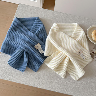 围巾女潮韩国Egg设计师款 简约百搭秋冬交叉针织围脖保暖亲肤