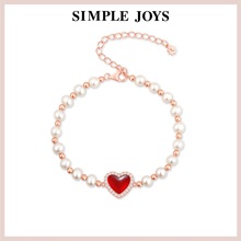 SIMPLEJOYS简单快乐复古红心珍珠手链女s925银红玛瑙玉髓