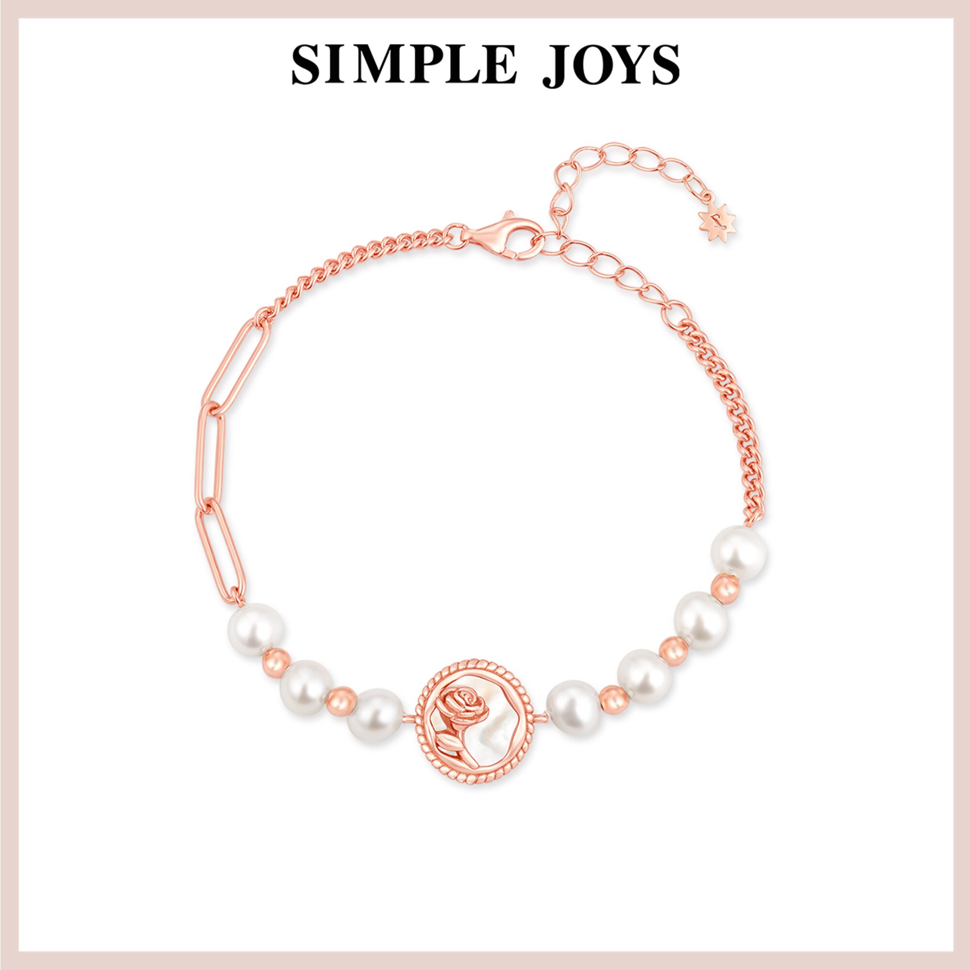 SIMPLEJOYS复古玫瑰花牌珍珠手链女s925银原创设计轻奢花朵礼物