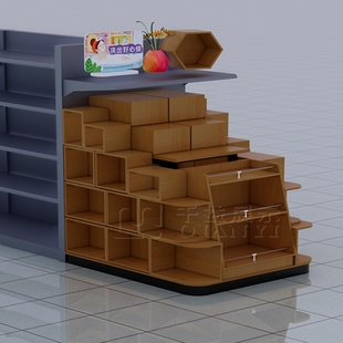 超市陈列木箱堆情景道具木框小方桌展示货架木盒堆头地堆美陈展示