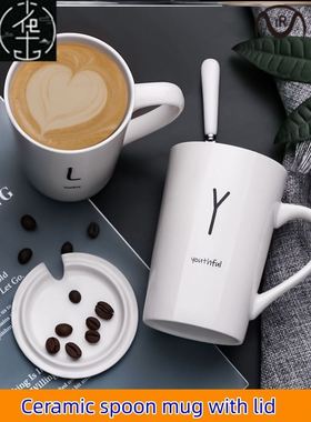Ceramic Mug Spoon with Lid Coffee cup Water cup Tea cup 杯子