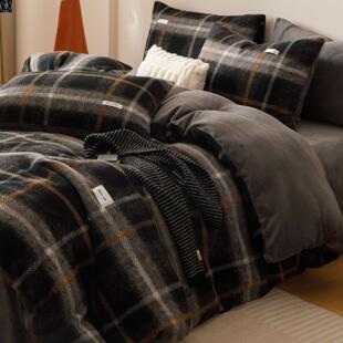 warm retro imitation cashmere bed sheet set bedcover coral