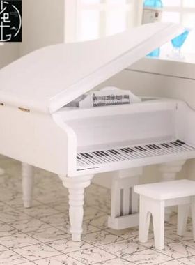 Mini Simulation Wooden rand Piano Toy with Stool for 1:12 D