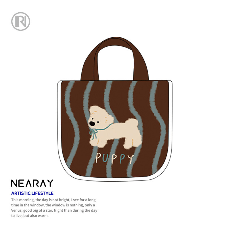 尼睿2025新款小众可爱复古条纹小狗手拎包日常通勤文创帆布包AC,箱包皮具/热销女包/男包,通用款女包,淘宝优惠券,粉丝福利购,淘宝优惠卷
