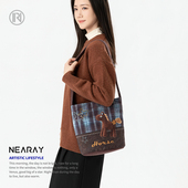 尼睿新款 格纹斜挎水桶包可爱小马单肩包包日常通勤百搭帆布包Z086