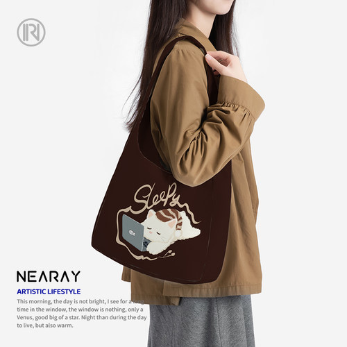 可爱小猫大容量帆布单肩包