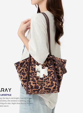 尼睿2025新款豹纹单肩包通勤百搭帆布包时尚潮流斜挎包包女Q305