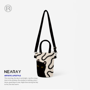 2026新款斜挎手机包小众设计可爱小猫手拎包带拉链斜挎帆布包Z006