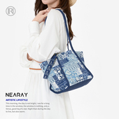 尼睿秋季 新款 原创文艺休闲大容量单肩包日常百搭青花帆布包Z017