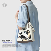 尼睿新款 托特包可爱狗子通勤单肩帆布包休闲便携斜挎包包女Q121