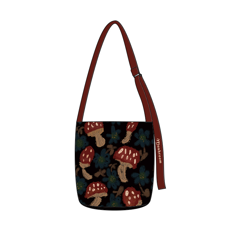 尼睿秋季新款原创蘑菇花朵水桶包文艺复古时尚百搭单肩包女Z068