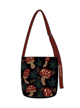 尼睿秋季新款原创蘑菇花朵水桶包文艺复古时尚百搭单肩包女Z068